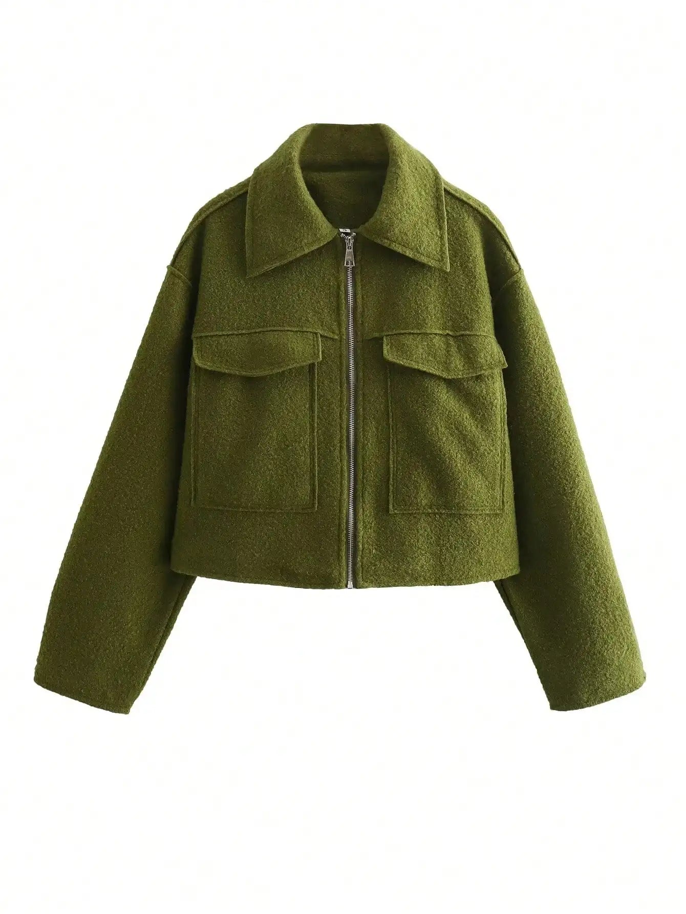 Damska elegancka kurtka z kieszeniami i zamkiem