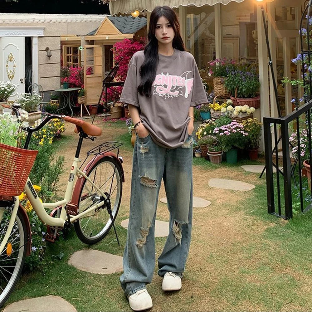 Retro dżinsy damskie z dziurami