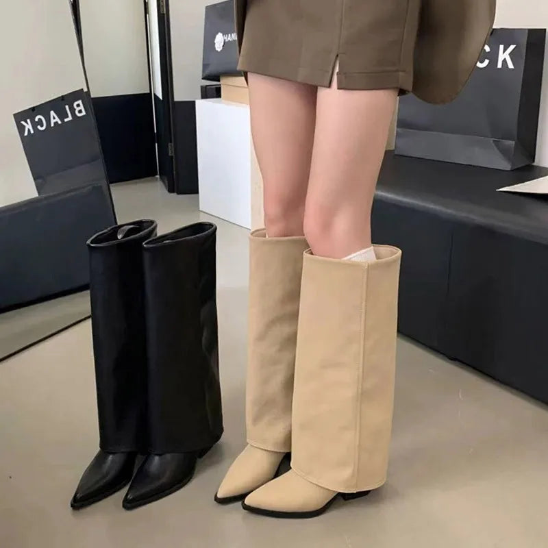 Skórzane kozaki na obcasie